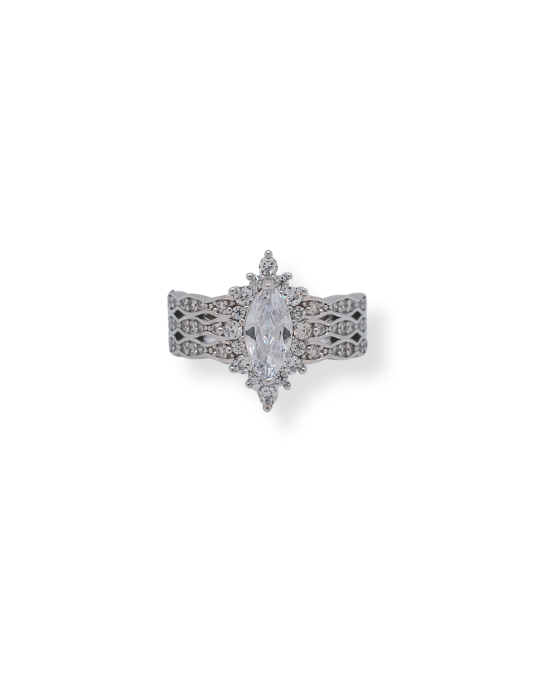 Silver marquise shaped cz ring