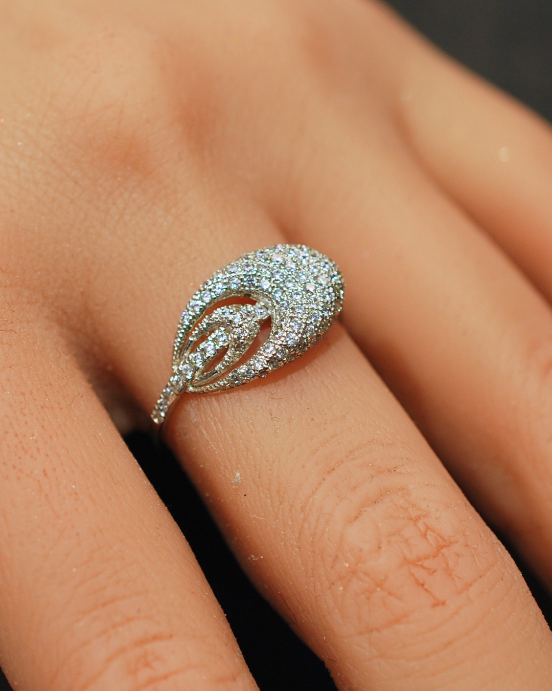 Silver cz pave oval ring