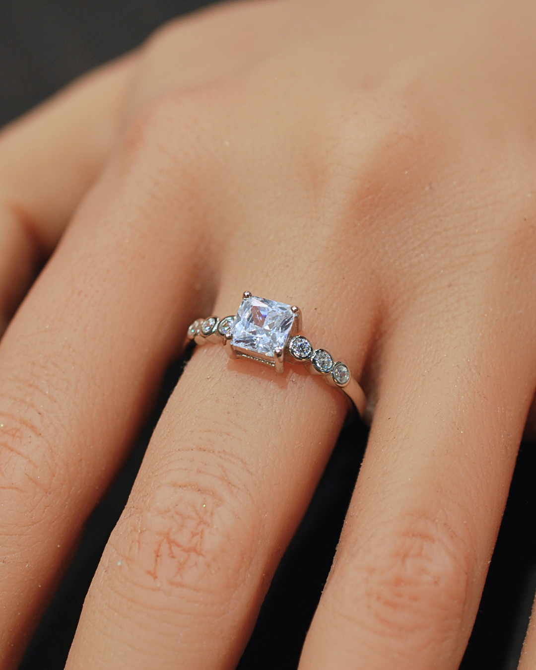 Silver cz square ring