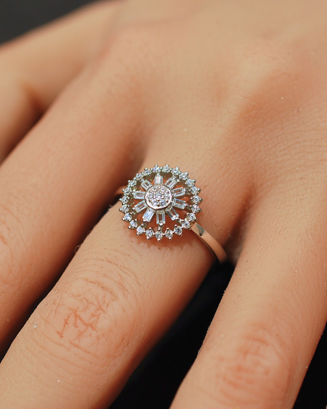 Silver cz flower ring