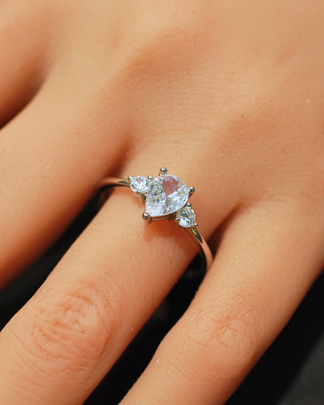 Silver cz teardrop ring