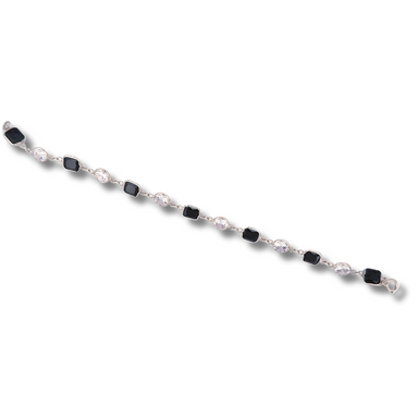 silver black and white bracelet