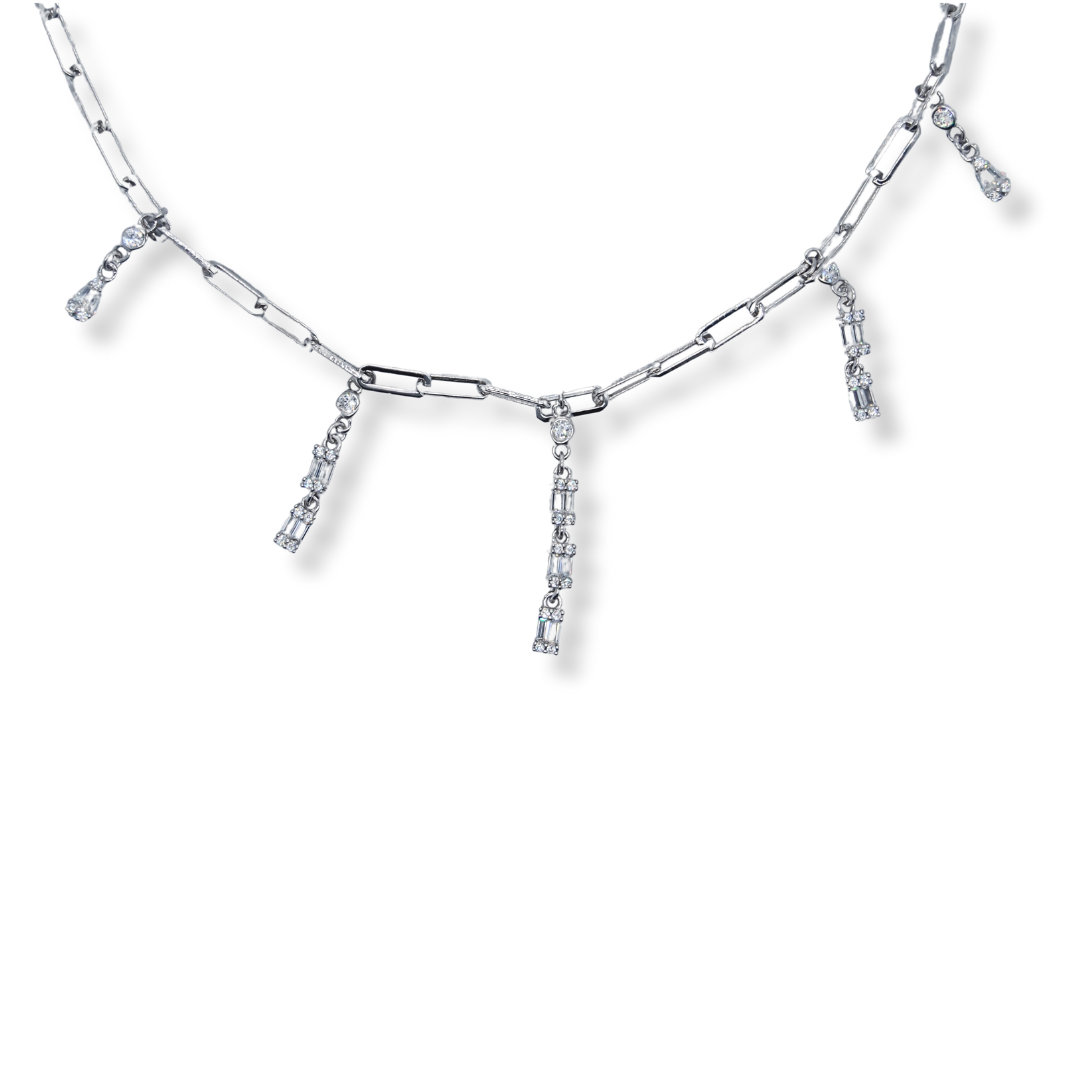 Silver cz paperclip necklace