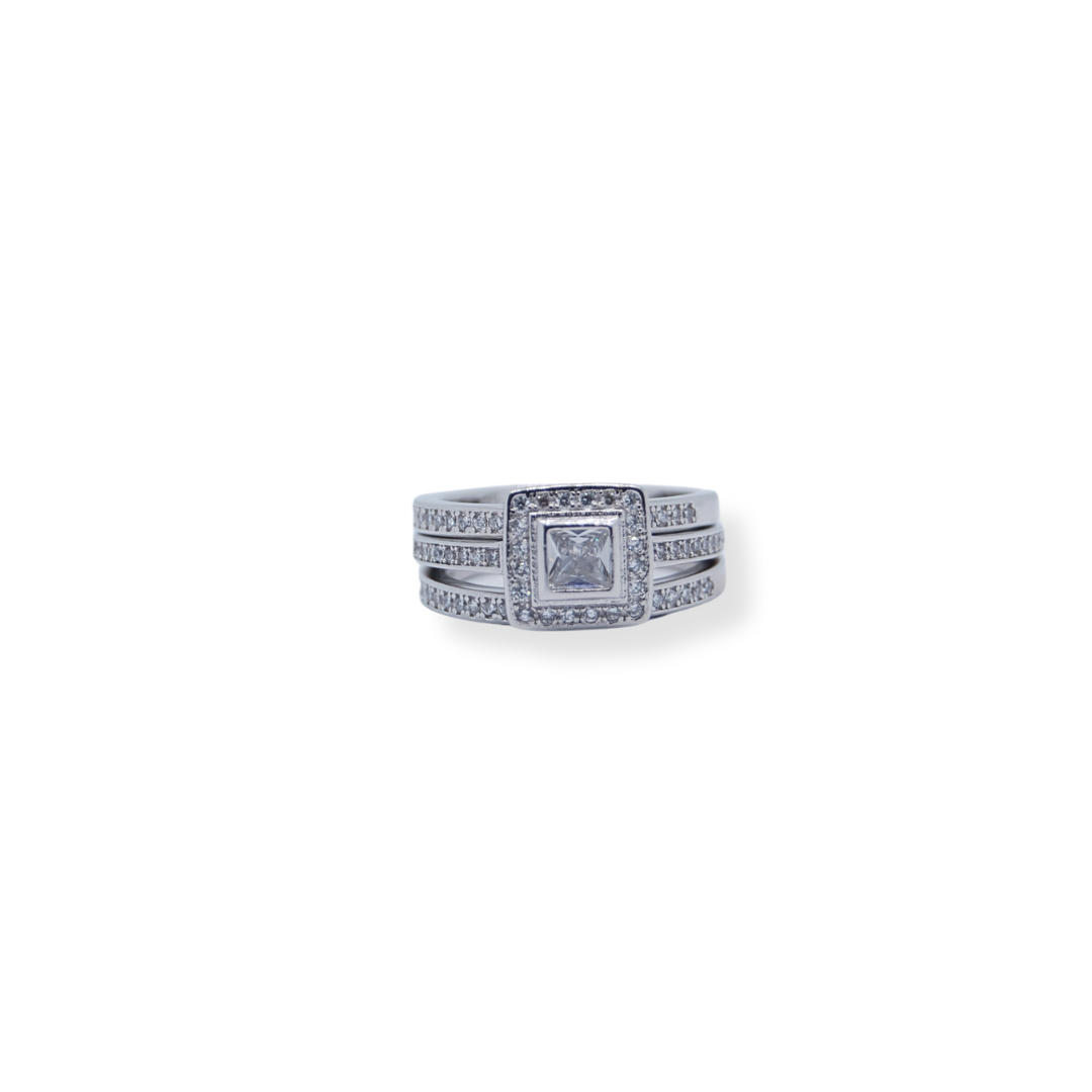 Silver cz tripset ring