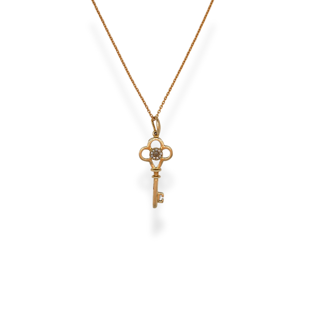 9ct gold diamond key pendant