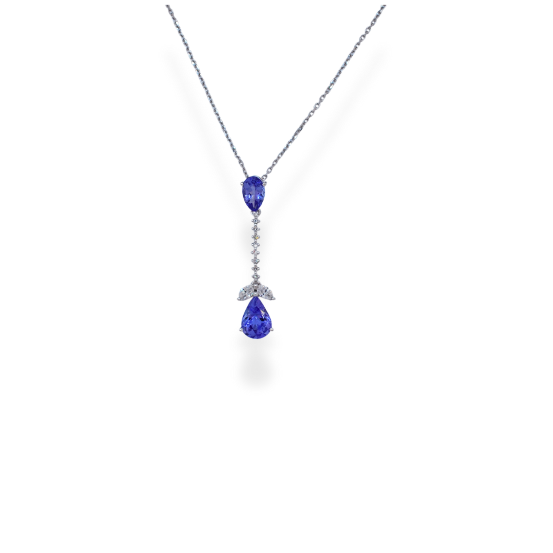 9ct gold diamond tanzanite pendant necklace