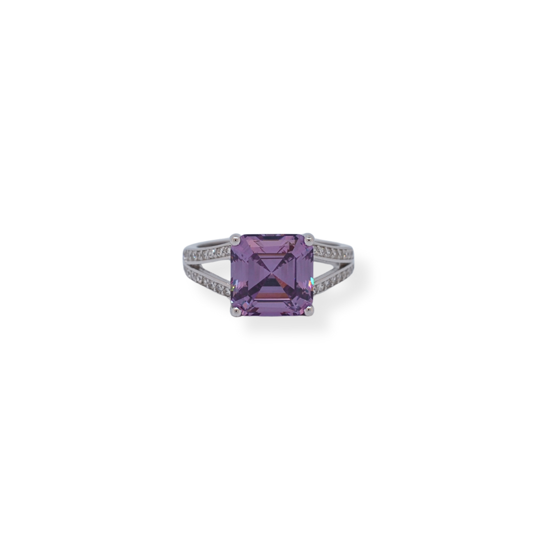 Silver purple cz ring