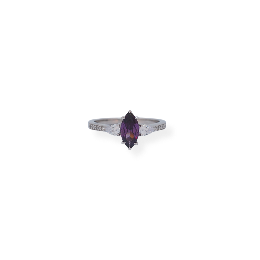 Silver purple cz ring