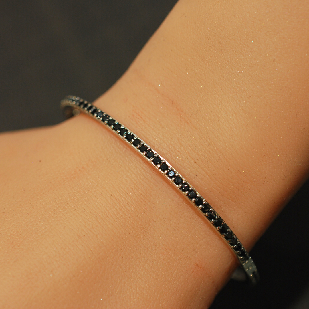 Silver black cz bangle