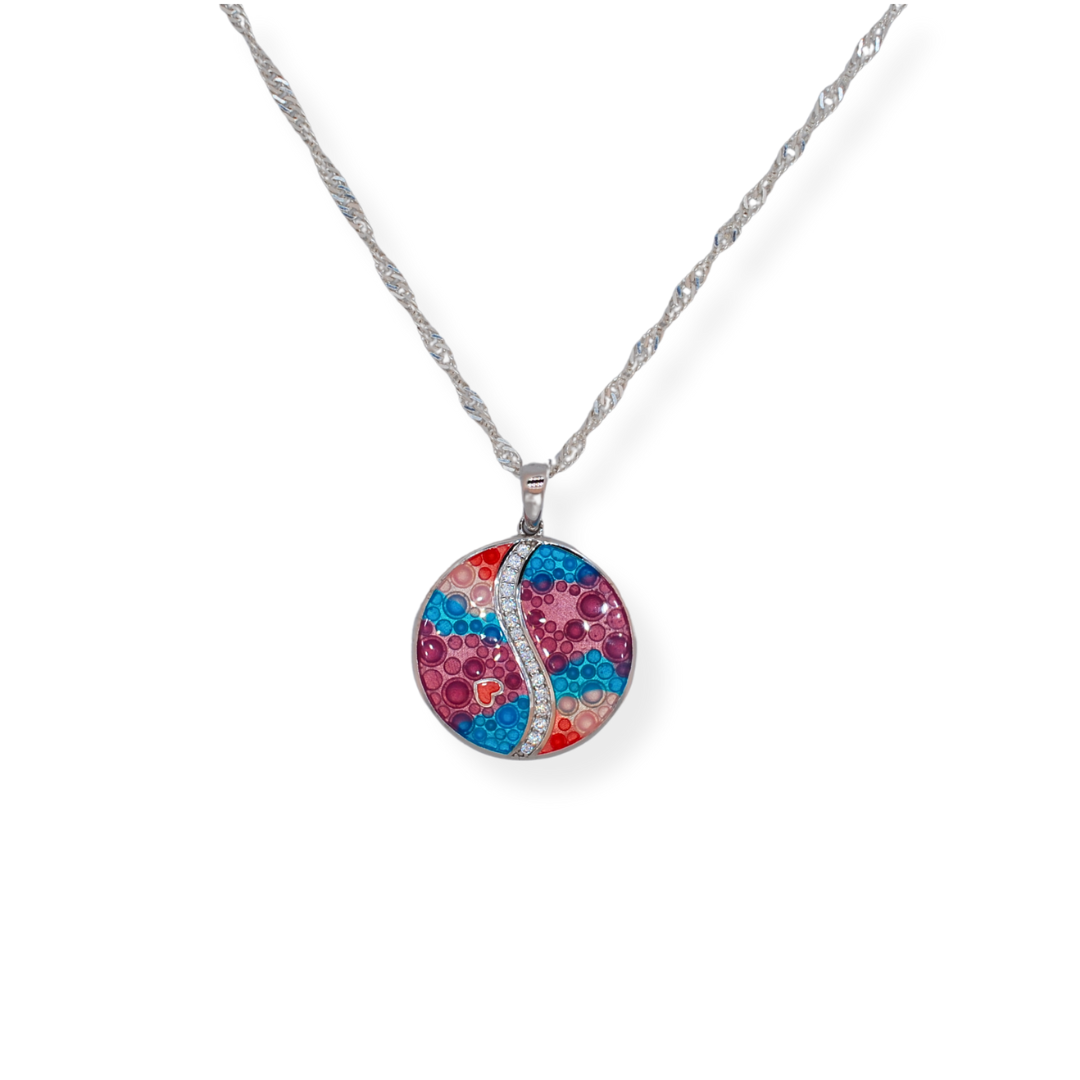 Silver enamel necklace and earrings set