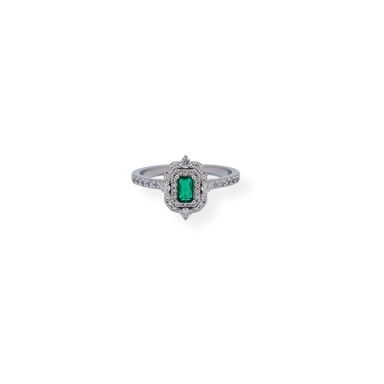 Silver green cz ring