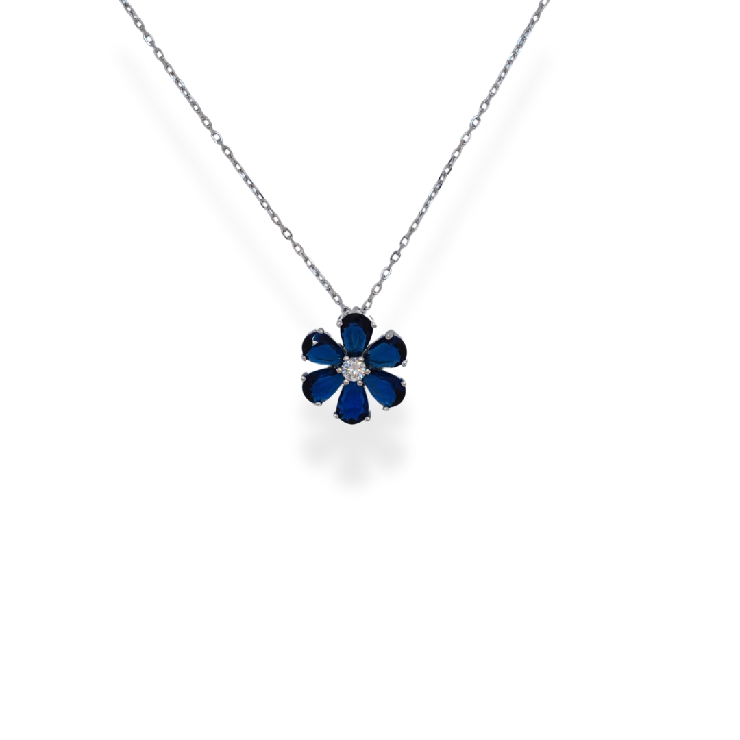Silver blue cz necklace