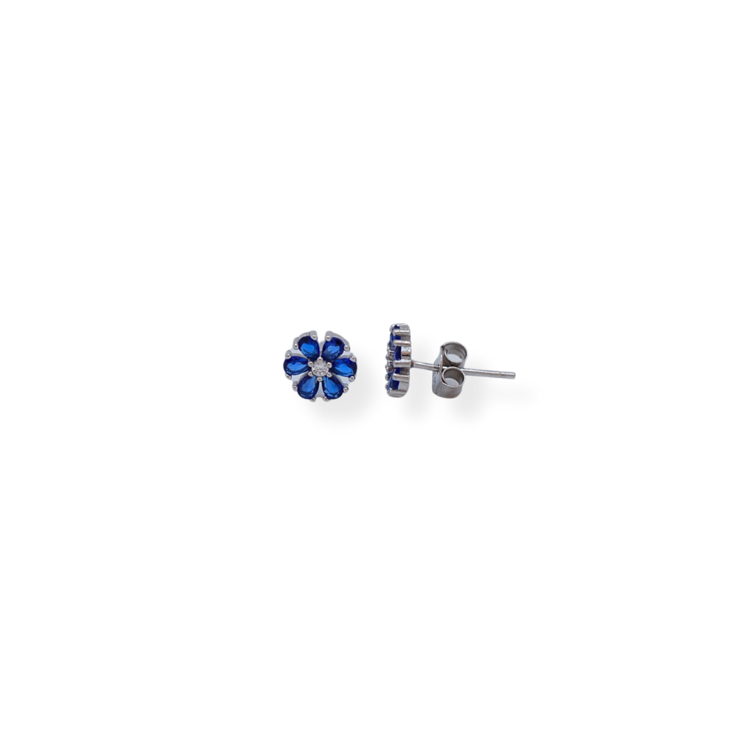 Silver blue cz flower earrings