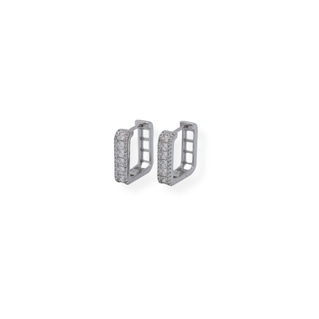 Silver cz square earrings