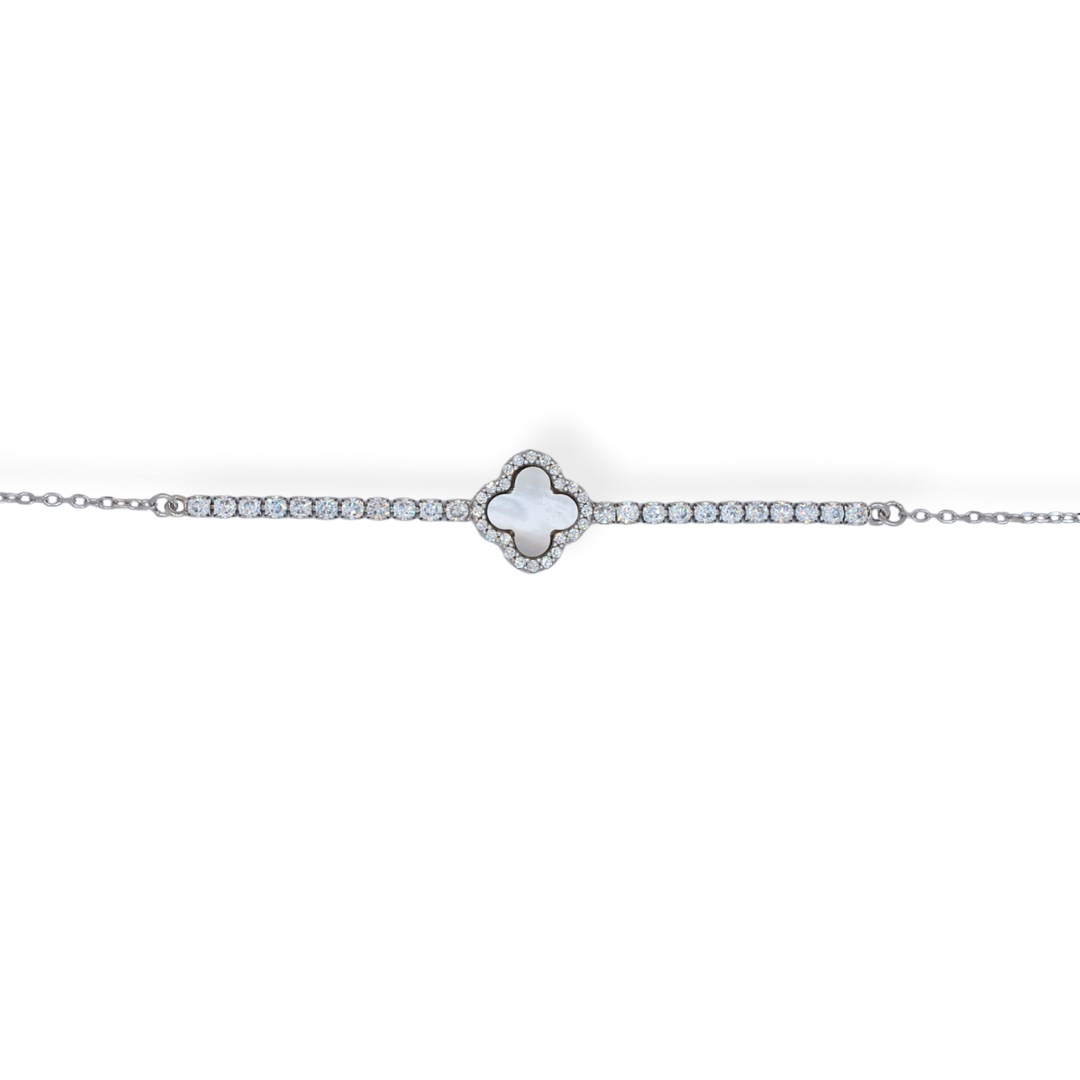 Silver cz pearl bracelet