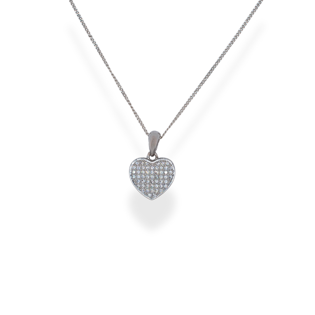 Silver cz heart pendant necklace