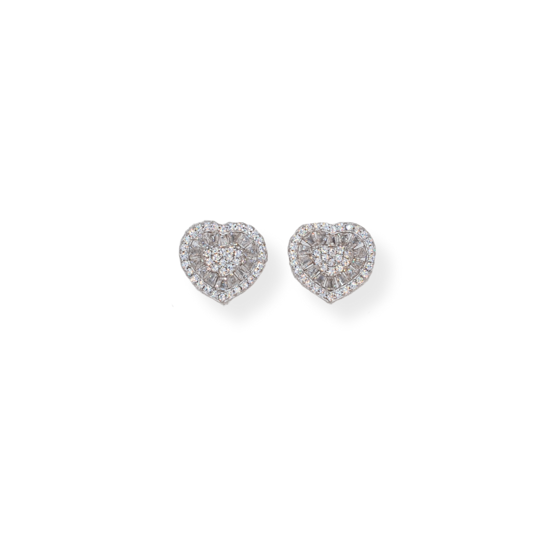 Silver cz heart stud earrings
