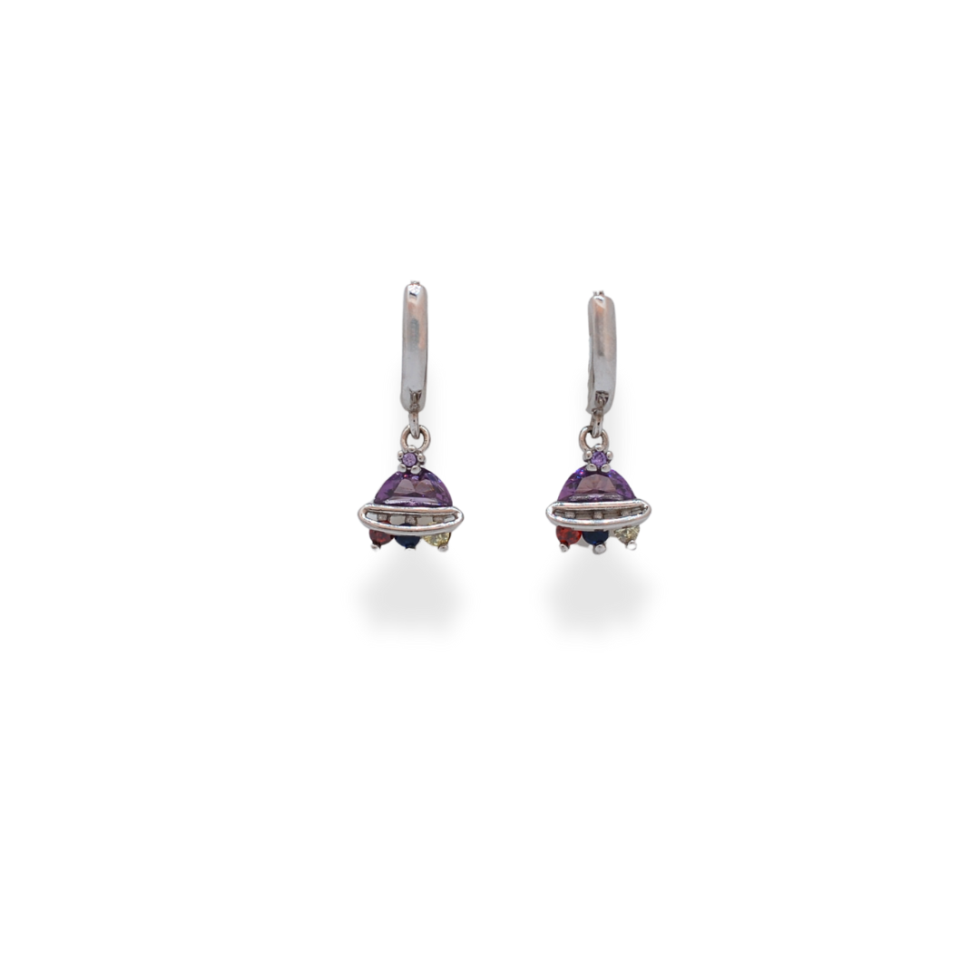 Silver purple cz earrings