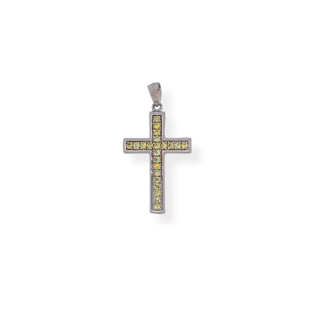 Silver yellow cz cross pendant