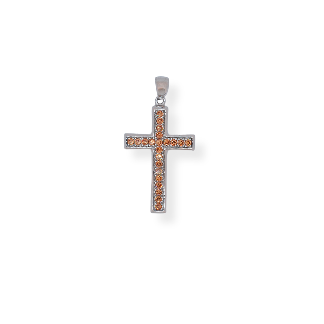Silver cz orange cross pendant