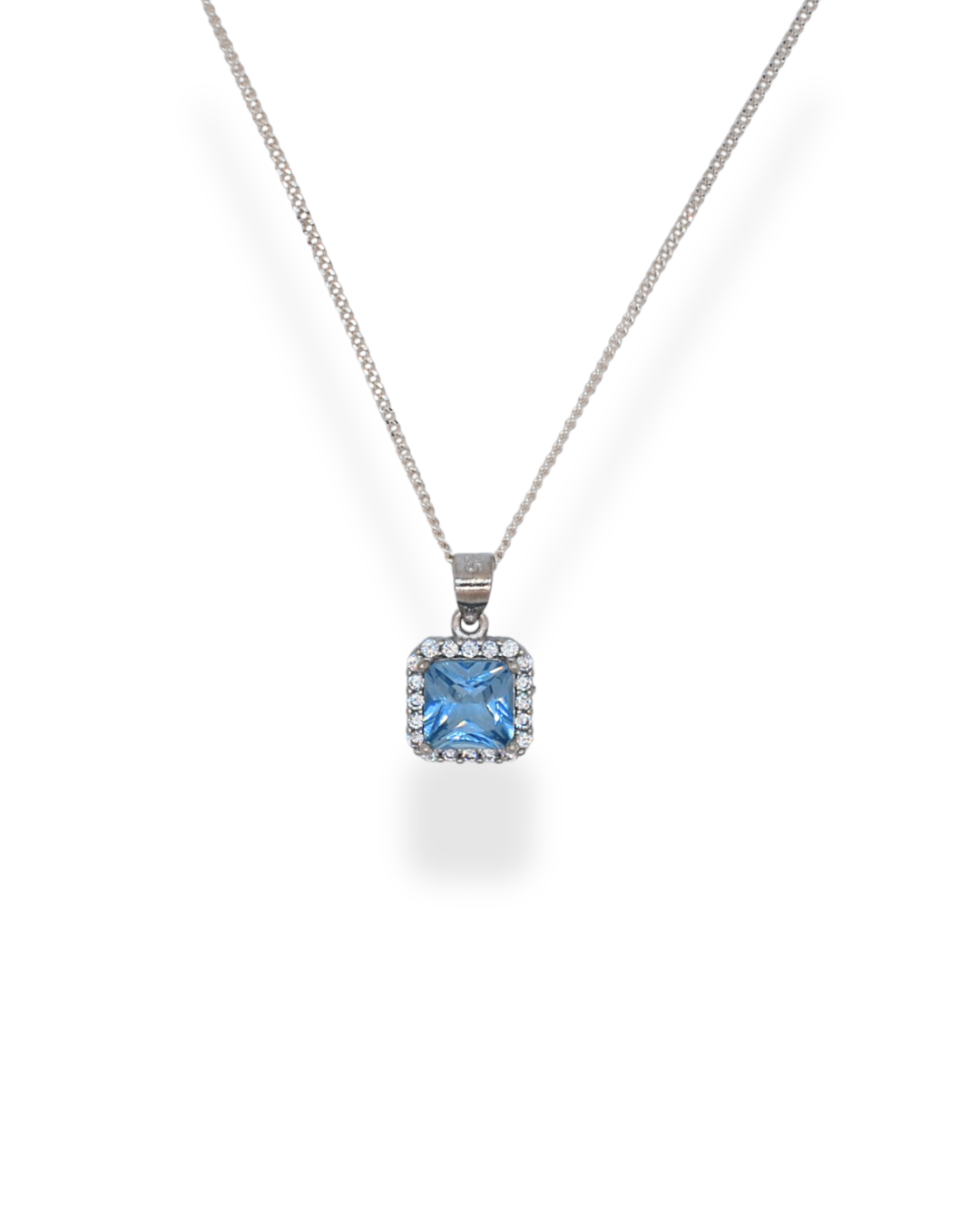 Silver light blue cz necklace and earrings set