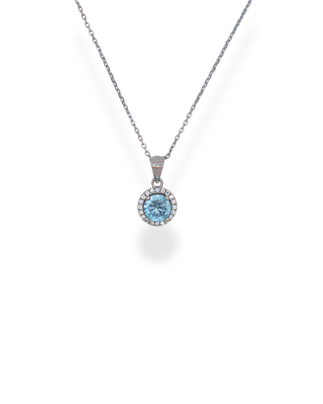 Silver light blue cz necklace