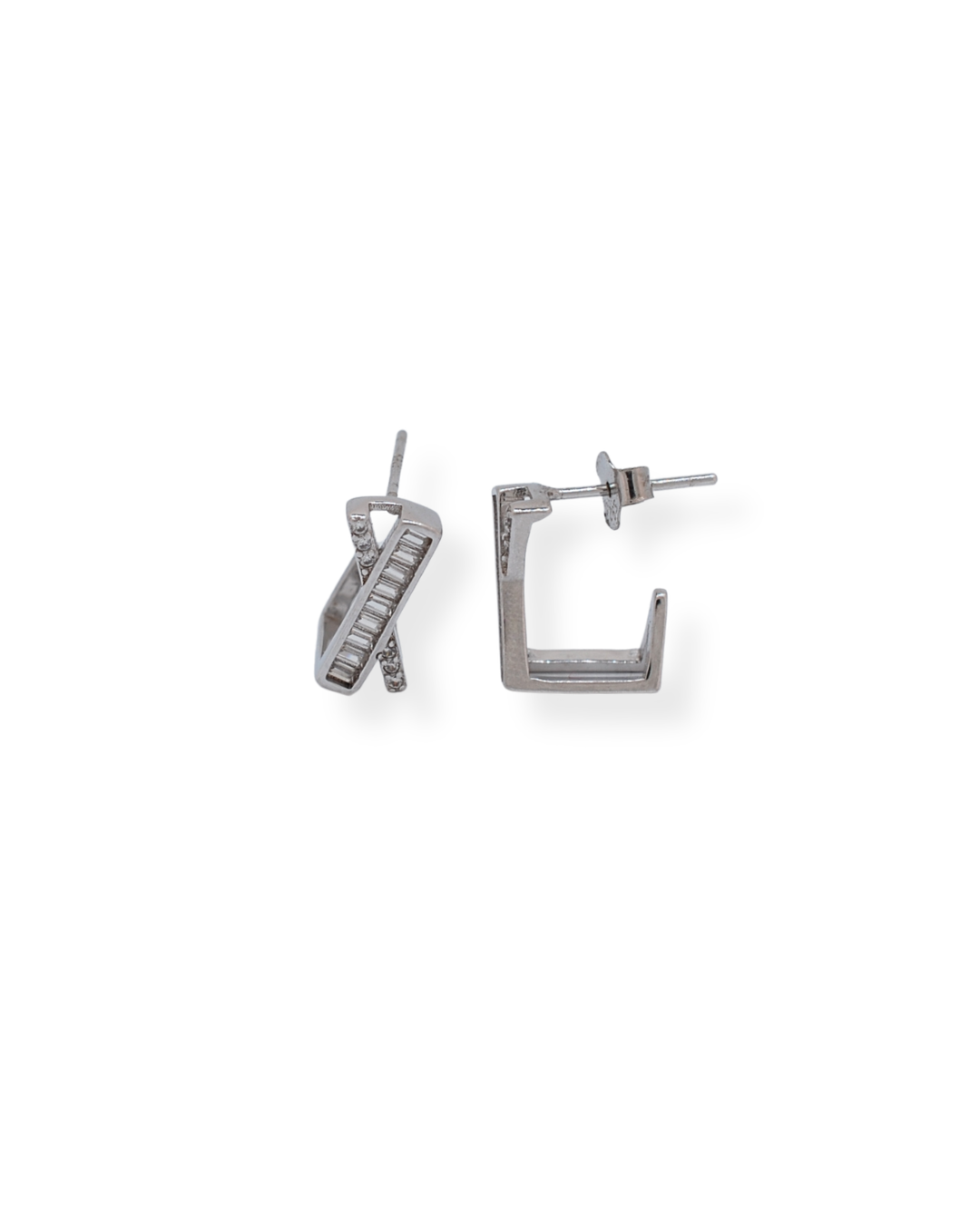 Silver cz square hoop earrings