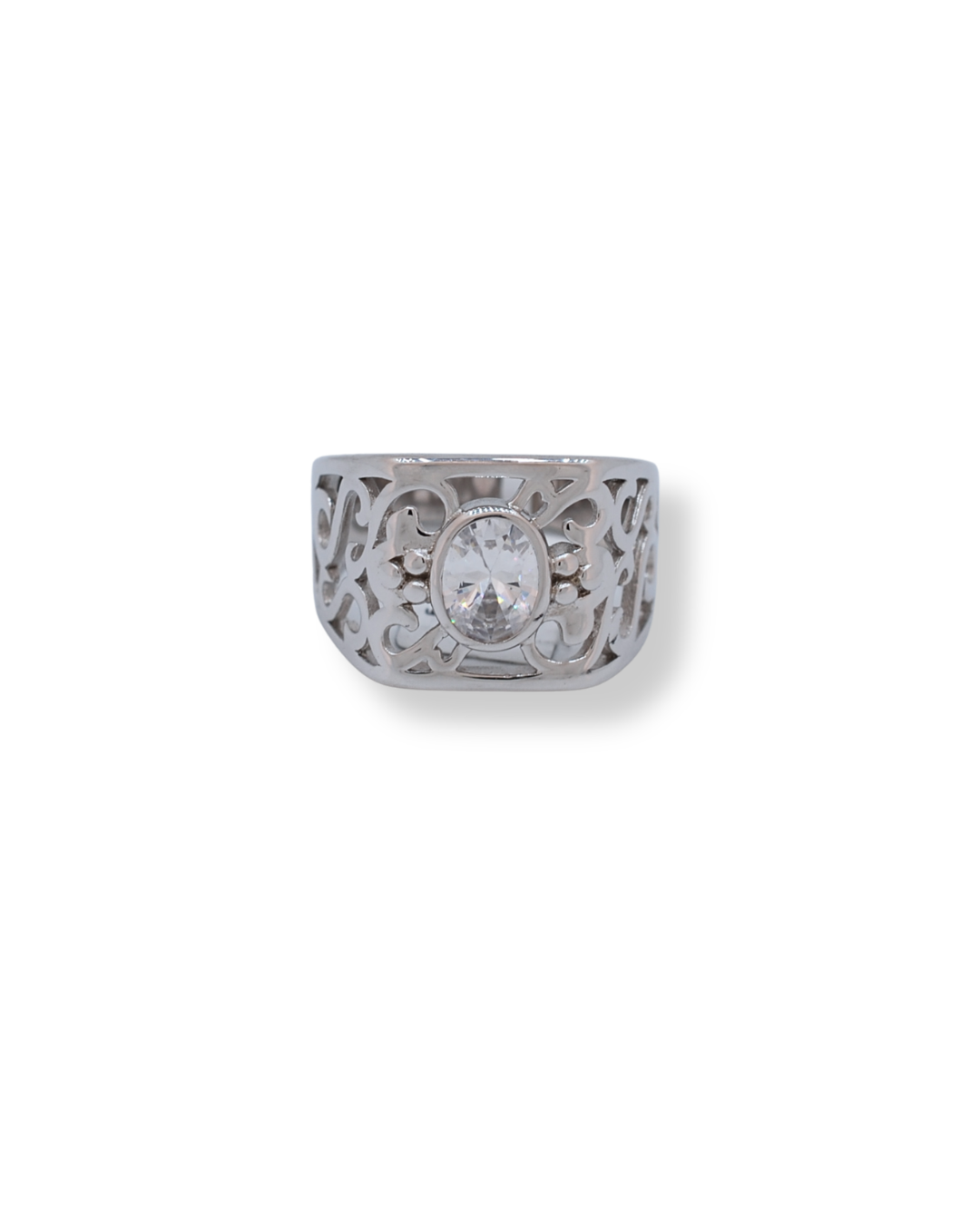 Silver cz intricate design ring