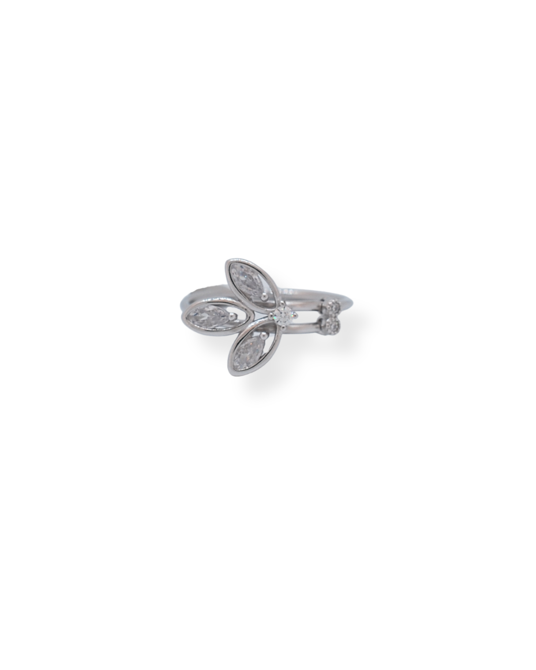 Silver cz leaf ring