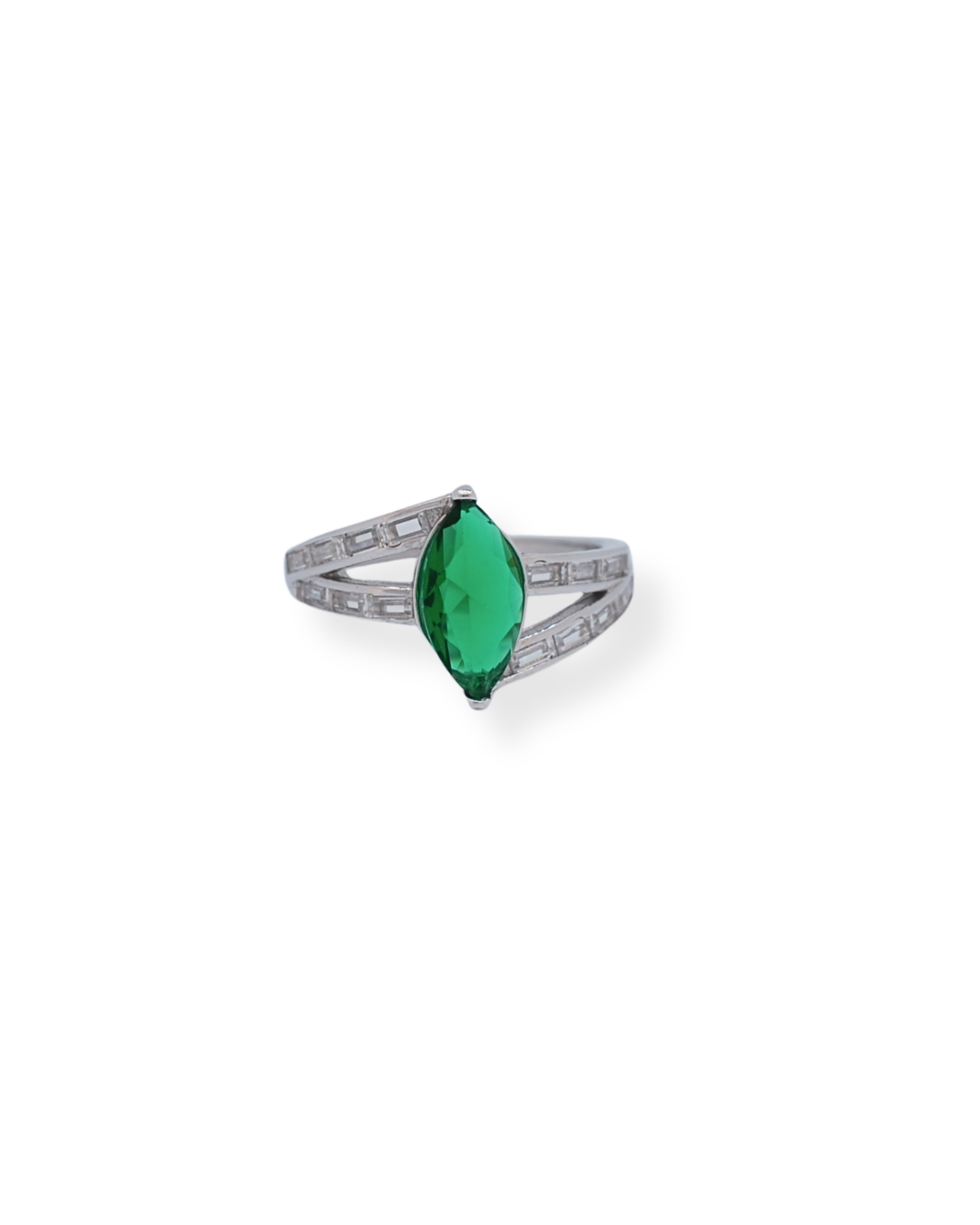 Silver green cz ring