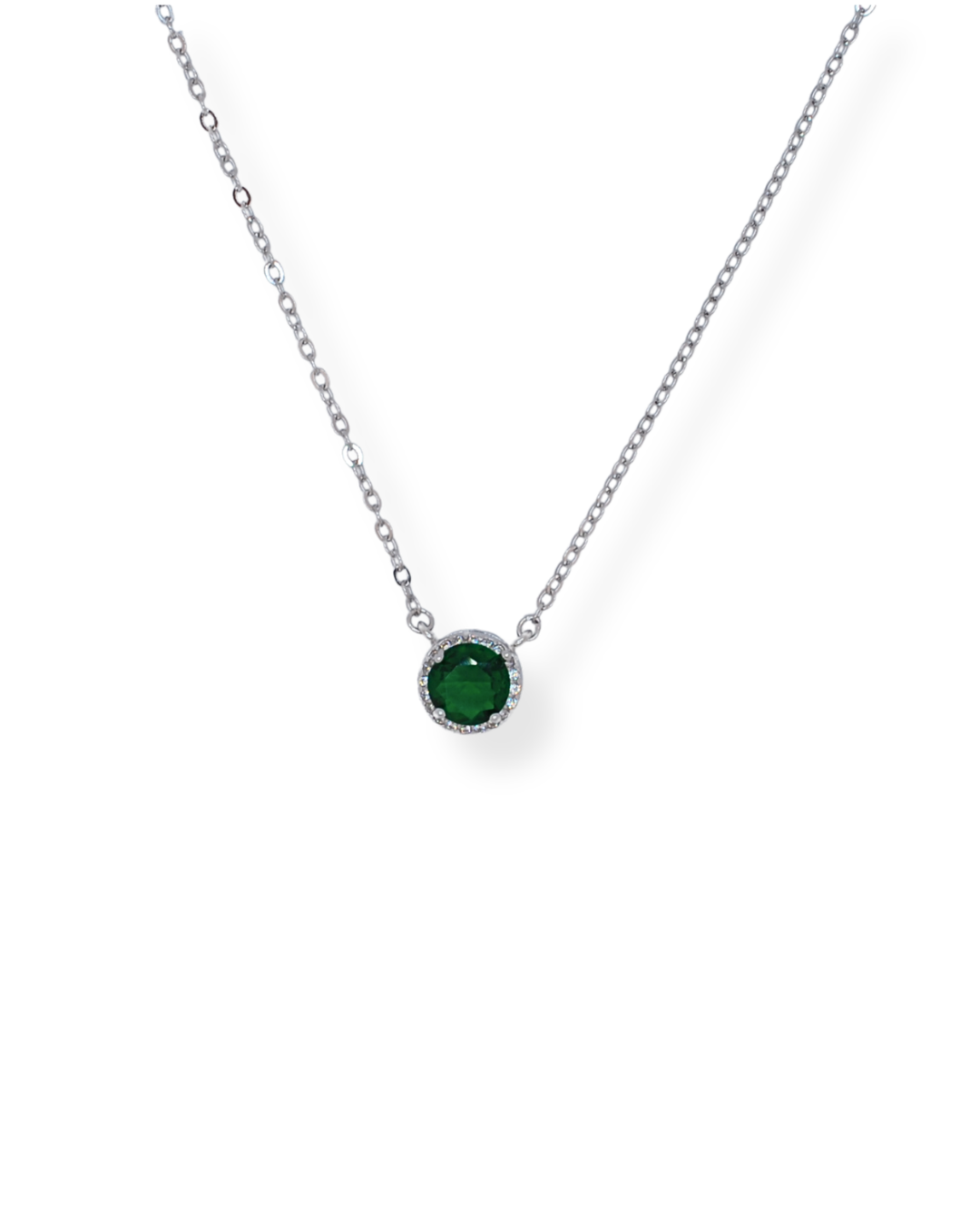 Silver green cz pendant necklace