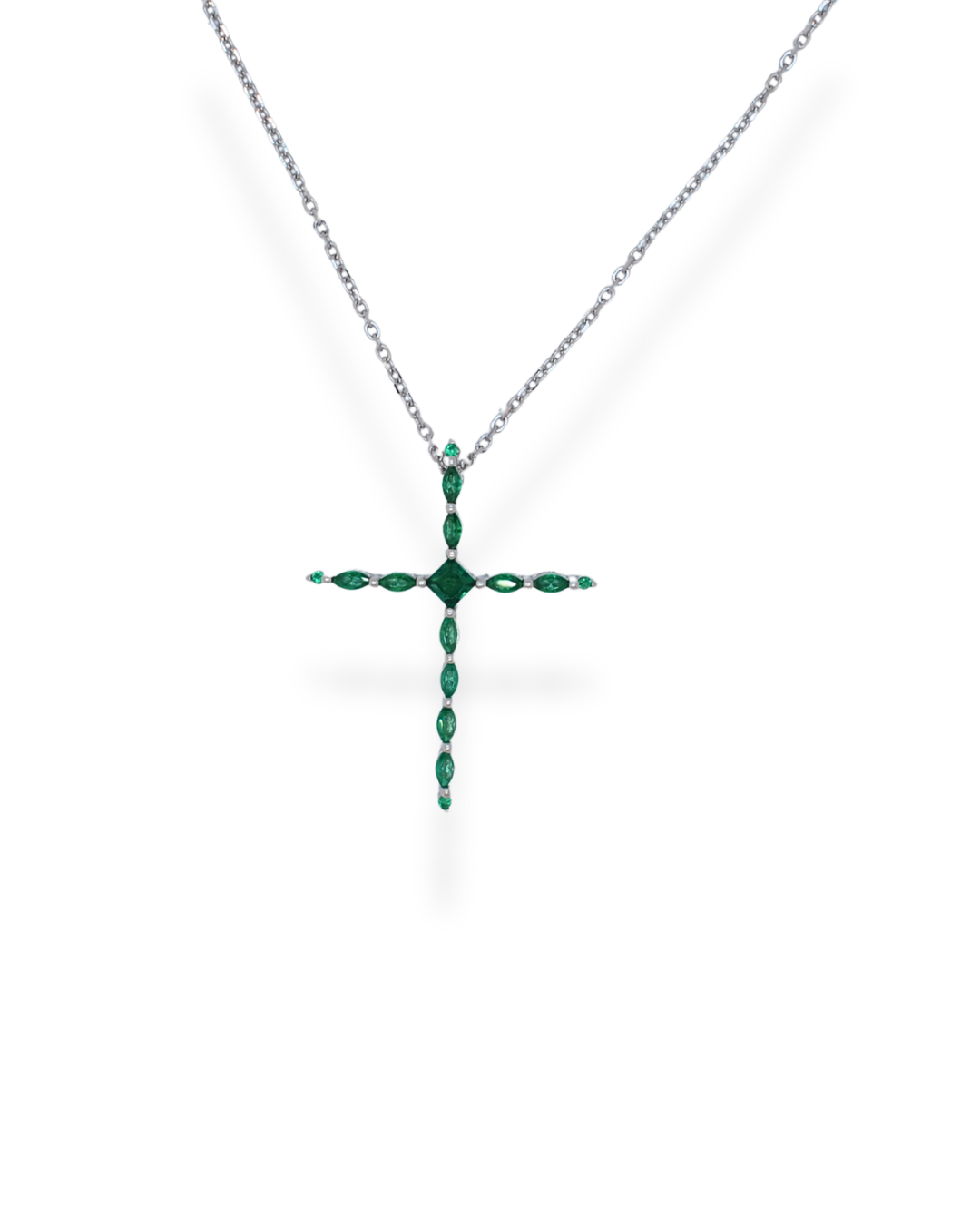 Silver green cz cross necklace