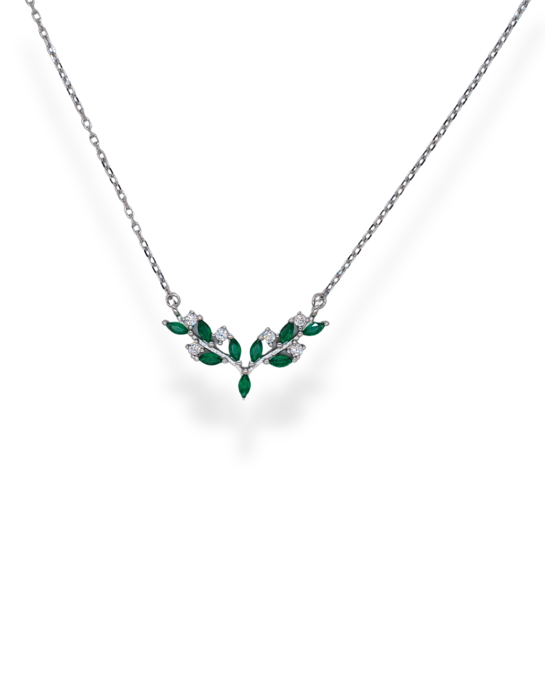Silver green cz necklace