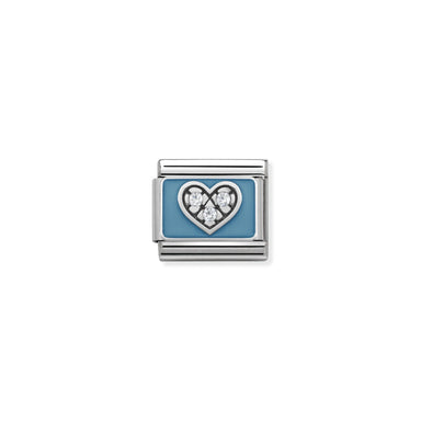 Light blue heart in silver, enamel and stones