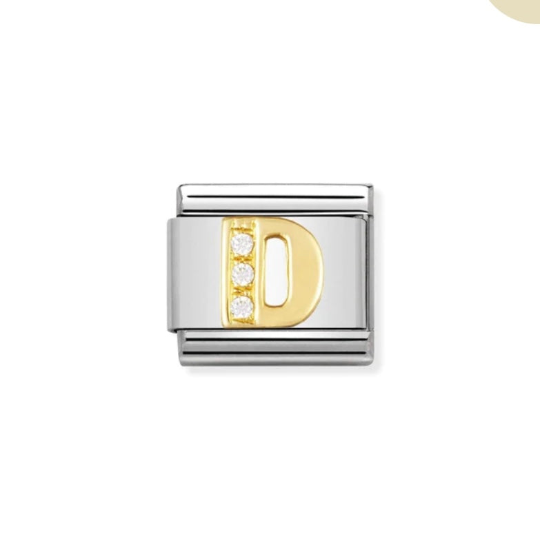 Yellow gold with CZ stones Letter D